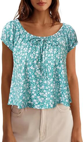 Loemes Women Summer Crewneck Babydoll Tops Cute Peplum Casual Short Sleeve Loose Fit Flowy Blouses 2026 in Saudi Arabia