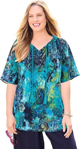 Women's Plus Size Seasonless Gauze Peasant Top in Saudi Arabia