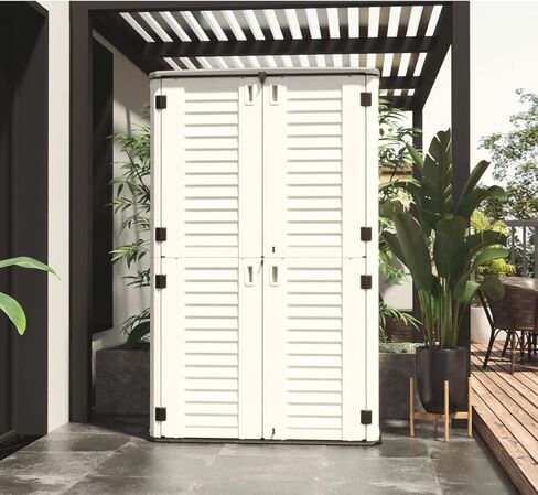 66 Cu.ft Vertical Storage Shed, Waterproof Polyethylene Resin Outdoor Storage with Floor for Garage, Pool, Bike, Garden in Saudi Arabia