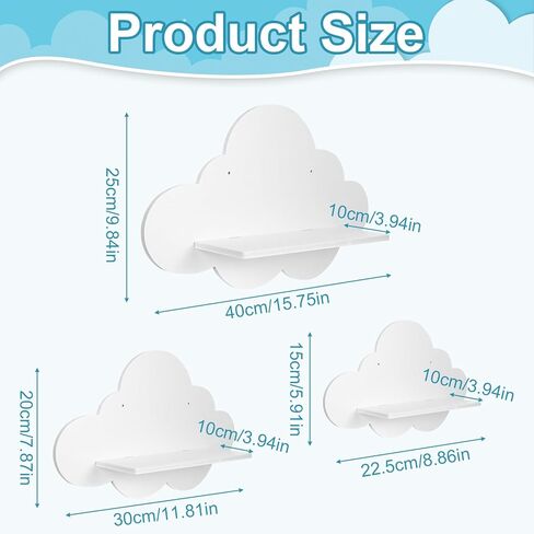 3 Pcs Cloud Shelves White Wavy Small Nursery Wall Decor Wall Mounted Cute Cloud Floating Shelves for Nursery Bathroom Living Room Bedroom Corner in Saudi Arabia