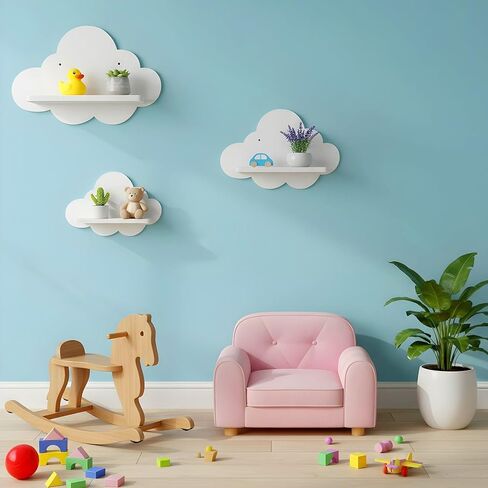 3 Pcs Cloud Shelves White Wavy Small Nursery Wall Decor Wall Mounted Cute Cloud Floating Shelves for Nursery Bathroom Living Room Bedroom Corner in Saudi Arabia