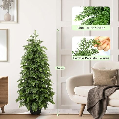 3ft Artificial Cedar Topiary Trees,Real Touch Cedar Tree Faux Plants Potted UV Resistant Evergreen Tree for Outdoor Indoor Door Garden Farmhouse Home Decoration in Saudi Arabia