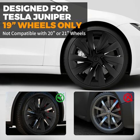 أغطية عجلات مقاس 19 بوصة لطراز Tesla Y، 4 قطع من أغطية ABS سوداء غير لامعة مع واقيات حافة، متوافقة مع موديل 2025-2026 YJuniper in Saudi Arabia