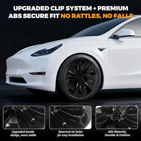 أغطية عجلات مقاس 19 بوصة لطراز Tesla Y، 4 قطع من أغطية ABS سوداء غير لامعة مع واقيات حافة، متوافقة مع موديل 2025-2026 YJuniper in Saudi Arabia