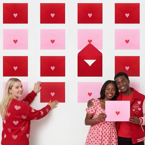 Eaasty 16 Pcs Large Valentine's Day Love Envelopes with Card and Tape Valentines Day Wall Decoration Gifts Cards DIY Letter Photo Background for His Her Anniversary Romantic in Saudi Arabia