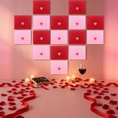 Eaasty 16 Pcs Large Valentine's Day Love Envelopes with Card and Tape Valentines Day Wall Decoration Gifts Cards DIY Letter Photo Background for His Her Anniversary Romantic in Saudi Arabia