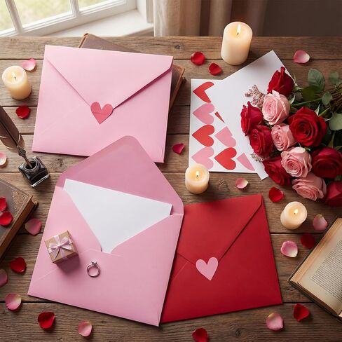 Eaasty 16 Pcs Large Valentine's Day Love Envelopes with Card and Tape Valentines Day Wall Decoration Gifts Cards DIY Letter Photo Background for His Her Anniversary Romantic in Saudi Arabia