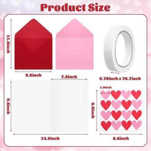 Eaasty 16 Pcs Large Valentine's Day Love Envelopes with Card and Tape Valentines Day Wall Decoration Gifts Cards DIY Letter Photo Background for His Her Anniversary Romantic in Saudi Arabia