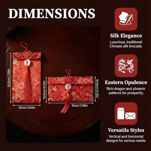 4Pcs Red Envelopes Chinese New Year, Silk Decorative Lunar New Year Envelopes Lucky Money Red Envelope Hongbao Card for Spring Festival, New Year, Wedding and Birthday Celebrations in Saudi Arabia
