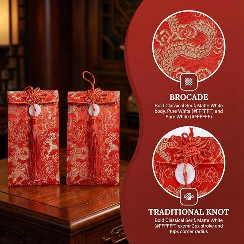 4Pcs Red Envelopes Chinese New Year, Silk Decorative Lunar New Year Envelopes Lucky Money Red Envelope Hongbao Card for Spring Festival, New Year, Wedding and Birthday Celebrations in Saudi Arabia