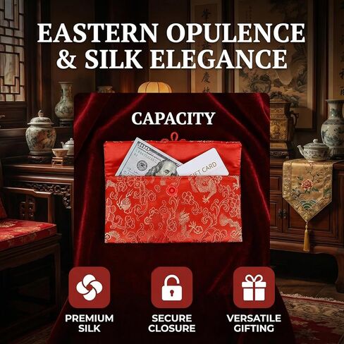4Pcs Red Envelopes Chinese New Year, Silk Decorative Lunar New Year Envelopes Lucky Money Red Envelope Hongbao Card for Spring Festival, New Year, Wedding and Birthday Celebrations in Saudi Arabia