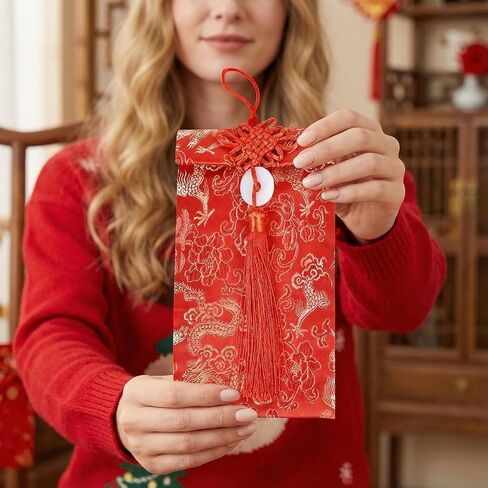 4Pcs Red Envelopes Chinese New Year, Silk Decorative Lunar New Year Envelopes Lucky Money Red Envelope Hongbao Card for Spring Festival, New Year, Wedding and Birthday Celebrations in Saudi Arabia