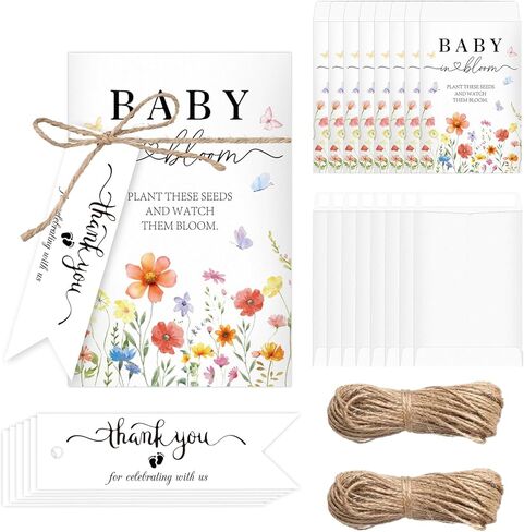 JarThenaAMCS 50 Sets Baby in Bloom Seed Packet Baby Shower Favors for Guests Wildflower Self-Adhesive Seed Envelope with Thank You Tags Hemp Rope for Gender Reveal Birthday in Saudi Arabia