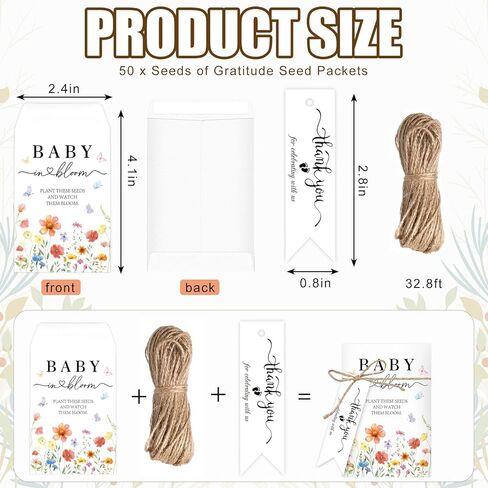 JarThenaAMCS 50 Sets Baby in Bloom Seed Packet Baby Shower Favors for Guests Wildflower Self-Adhesive Seed Envelope with Thank You Tags Hemp Rope for Gender Reveal Birthday in Saudi Arabia