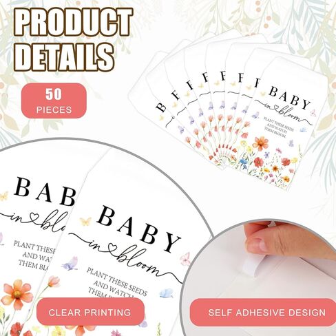 JarThenaAMCS 50 Sets Baby in Bloom Seed Packet Baby Shower Favors for Guests Wildflower Self-Adhesive Seed Envelope with Thank You Tags Hemp Rope for Gender Reveal Birthday in Saudi Arabia