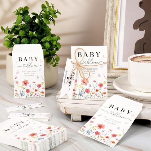 JarThenaAMCS 50 Sets Baby in Bloom Seed Packet Baby Shower Favors for Guests Wildflower Self-Adhesive Seed Envelope with Thank You Tags Hemp Rope for Gender Reveal Birthday in Saudi Arabia
