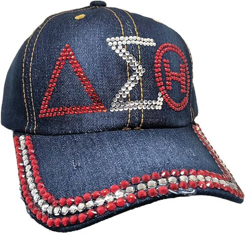 Delta Sigma/Σ Theta Distressed Denim Rhinestone Ladies Cap [Denim Blue - Adjustable] - ID#13475 in Saudi Arabia