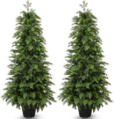 أشجار توبياري من خشب الأرز الاصطناعي بطول 3 أقدام، نباتات صناعية لشجرة الأرز تعمل باللمس الحقيقي، شجرة دائمة الخضرة مقاومة للأشعة فوق البنفسجية للباب الخارجي والحديقة المنزلية لتزيين المنزل in Kuwait