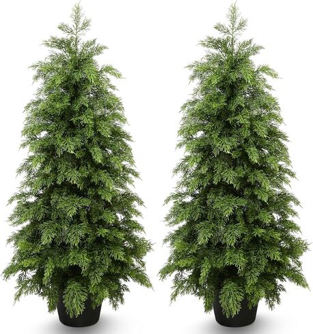 3ft Artificial Cedar Topiary Trees,Real Touch Cedar Tree Faux Plants Potted UV Resistant Evergreen Tree for Outdoor Indoor Door Garden Farmhouse Home Decoration in Saudi Arabia