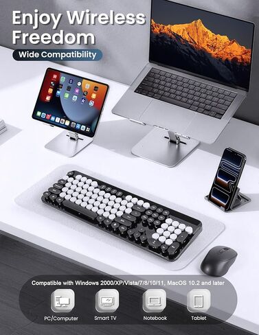 Wireless Keyboard and Mouse Combo, 104 Round Keys Colorful Full Size Keyboard and Mouse with 2.4GHz USB Receiver for PC/Laptop/Tablet/Computer/Windows, Purple in Kuwait