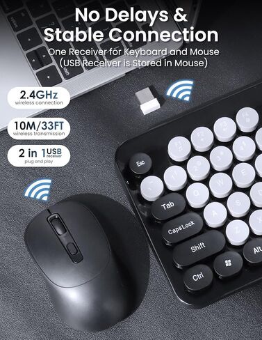 Wireless Keyboard and Mouse Combo, 104 Round Keys Colorful Full Size Keyboard and Mouse with 2.4GHz USB Receiver for PC/Laptop/Tablet/Computer/Windows, Purple in Kuwait