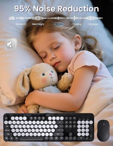 Wireless Keyboard and Mouse Combo, 104 Round Keys Colorful Full Size Keyboard and Mouse with 2.4GHz USB Receiver for PC/Laptop/Tablet/Computer/Windows, Purple in Kuwait