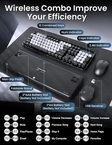 Wireless Keyboard and Mouse Combo, 104 Round Keys Colorful Full Size Keyboard and Mouse with 2.4GHz USB Receiver for PC/Laptop/Tablet/Computer/Windows, Purple in Kuwait