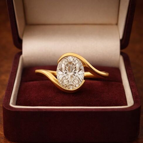 14K Yellow Gold Oval Cut Engagement Ring for Women Modern Bypass Solitaire Ring Minimalist Promise Ring Unique Wedding Jewelry Gift for Her in Saudi Arabia