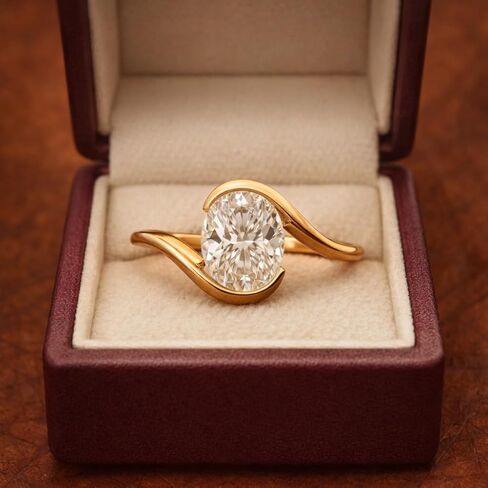 14K Yellow Gold Oval Cut Engagement Ring for Women Modern Bypass Solitaire Ring Minimalist Promise Ring Unique Wedding Jewelry Gift for Her in Saudi Arabia
