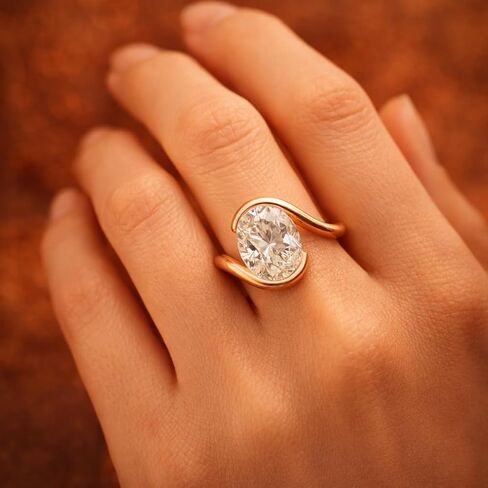 14K Yellow Gold Oval Cut Engagement Ring for Women Modern Bypass Solitaire Ring Minimalist Promise Ring Unique Wedding Jewelry Gift for Her in Saudi Arabia