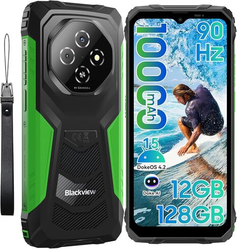 Blackview Fort 1 هاتف متين يعمل بنظام Android بطارية 15,10000 مللي أمبير في الساعة 12 جيجابايت + 128 جيجابايت 2 تيرابايت توسيع الهاتف الذكي القوي غير مقفل، Gemini AI 6.56 بوصة 90 هرتز، 4G T-Mobile ثنائي شريحة الاتصال IP69K مقاوم للماء، بصمة الإصبع/NFC/OTG in Kuwait