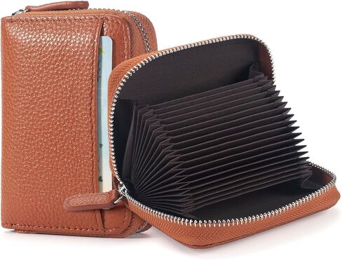 RFID Blocking Genuine Leather Accordion Wallet for Women Travel Card Organizer with Zipper (Blue) in Kuwait