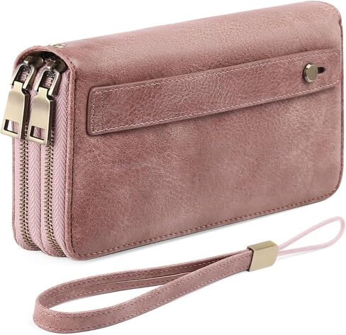 RFID Blocking Genuine Leather Wallet Clutch Wristlet with Large Capacity Credit Card Holder for Women (Blue-1) in Saudi Arabia