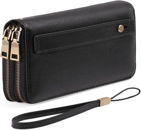 RFID Blocking Genuine Leather Wallet Clutch Wristlet with Large Capacity Credit Card Holder for Women (Blue-1) in Saudi Arabia