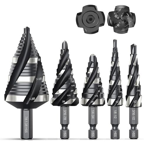 THINKWORK 5 Pcs HSS Step Drill Bit Set (Metric), Unibit for Metal-59 Steps | TiN coating, precise scale marks, (4-35mm)various sizes, smooth drilling, long lifespan, storage case,1/4"(6.35mm) Hex shank in Saudi Arabia