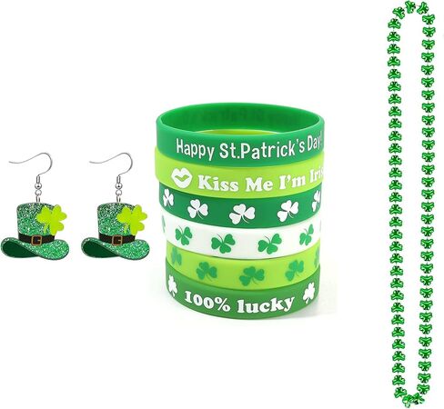 مجموعة أقراط وقلادة وسوار لعيد القديس باتريك، أقراط شامروك، إكسسوارات مجوهرات للمهرجانات للنساء in Kuwait