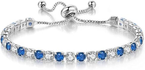 Birthstone Bracelet for Women, Silver Tennis Bracelets with Cubic Zirconia Adjustable Slider Bracelet Birthday Mother's Day Graduation Gifts for Her Mom Wife Girlfriend in Kuwait