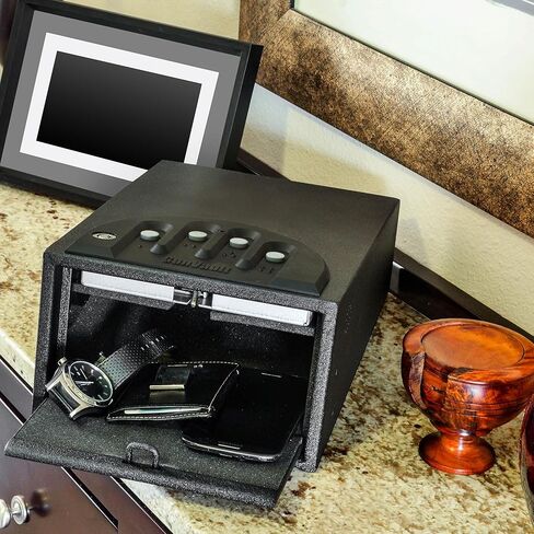 GunVault MiniVault GV1000 خزنة رقمية واحدة قياسية - مسدس آمن للوصول السريع مع لوحة مفاتيح No-Eyes®، وباب زنبركي، وتنبيه للعبث، وهيكل فولاذي بمقياس 16 in Saudi Arabia