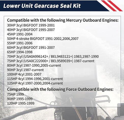 Lower Unit Gearcase Seal Kit 43035A4 26-43035A4 Compatible with Mercury Mariner 30-125 HP Outboard Motor Replace Sierra 18-2626 GLM 87590 Mallory 9-74200 26-43035A1 26-43035A2 26-43035A3 in Saudi Arabia