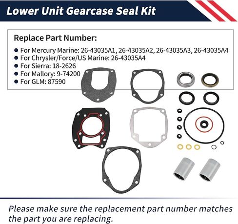 Lower Unit Gearcase Seal Kit 43035A4 26-43035A4 Compatible with Mercury Mariner 30-125 HP Outboard Motor Replace Sierra 18-2626 GLM 87590 Mallory 9-74200 26-43035A1 26-43035A2 26-43035A3 in Saudi Arabia