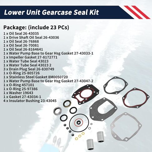 Lower Unit Gearcase Seal Kit 43035A4 26-43035A4 Compatible with Mercury Mariner 30-125 HP Outboard Motor Replace Sierra 18-2626 GLM 87590 Mallory 9-74200 26-43035A1 26-43035A2 26-43035A3 in Saudi Arabia