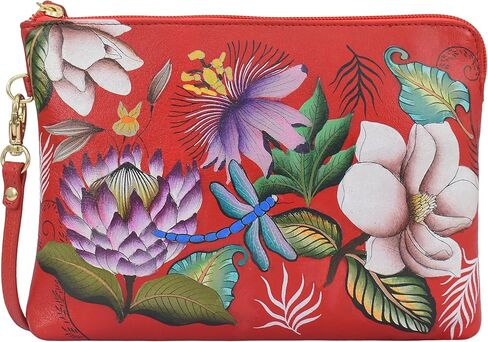 Anuschka Hand Painted Genuine Leather Wristlet Wallet - Crimson Garden in Saudi Arabia