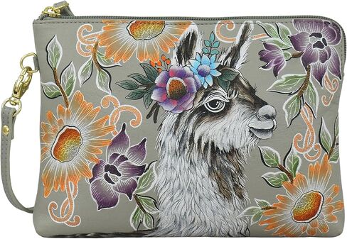 Anuschka Hand Painted Genuine Leather Wristlet Wallet - Crimson Garden in Kuwait
