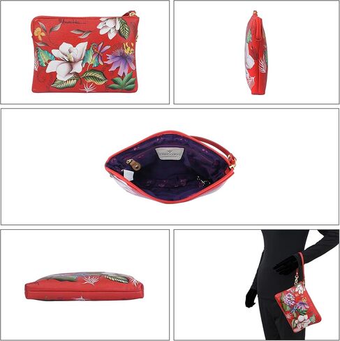 Anuschka Hand Painted Genuine Leather Wristlet Wallet - Crimson Garden in Kuwait