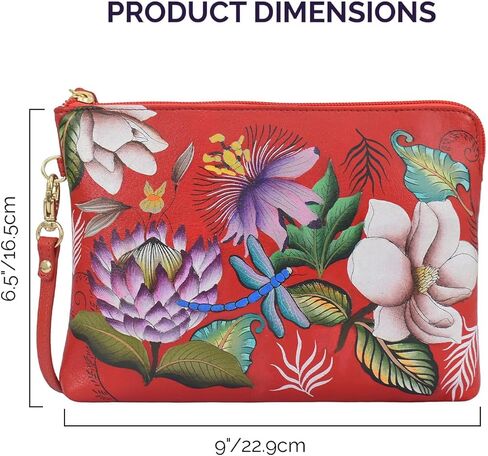 Anuschka Hand Painted Genuine Leather Wristlet Wallet - Crimson Garden in Kuwait