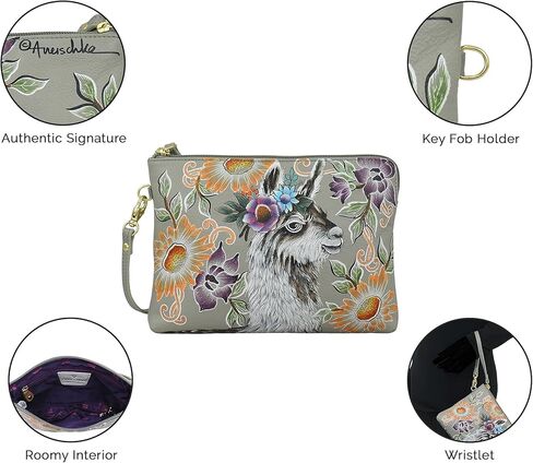 Anuschka Hand Painted Genuine Leather Wristlet Wallet - Crimson Garden in Kuwait
