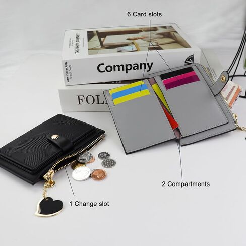 WishLotus Small Wallet Women, Soft PU Leather Bifold Card Wallet with 6 Card Slot and Coin Purse Credit Card Holder for Women Dating Traveling Shopping (Black) in Saudi Arabia