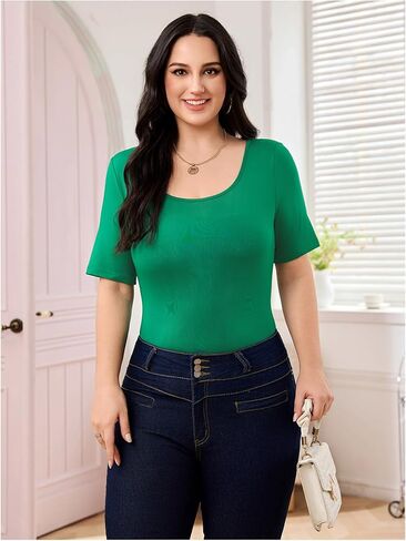 سالوبيت نسائي من OYOANGLE بمقاس كبير وأكمام قصيرة ورقبة واسعة in Kuwait