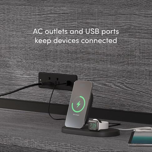 مكتب على شكل حرف U من Bestar Logan مع خزانة وخزانة ملفات جانبية وخزانة كتب باللون الرمادي اللحاء، 66 وات | تجهيزات مكتبية كاملة للمساحات المنزلية أو التجارية in Kuwait