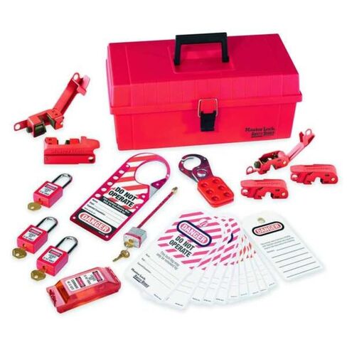 Master Lock 1457E410KA Lockout Tagout Group Lockout Kit, Red in Kuwait